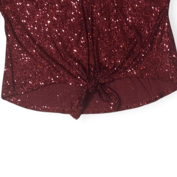 Share Women’s Red Sequin V-Neck Top XL Stretch Sparkly Holiday Party Evening Wea - Picture 4 of 8